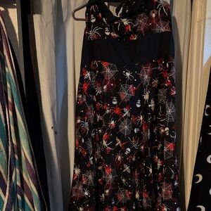 Hell Bunny Black Spiderweb & Red Skull Backless Dress